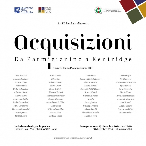 Acquisizioni. Da Parmigianino a Kentridge